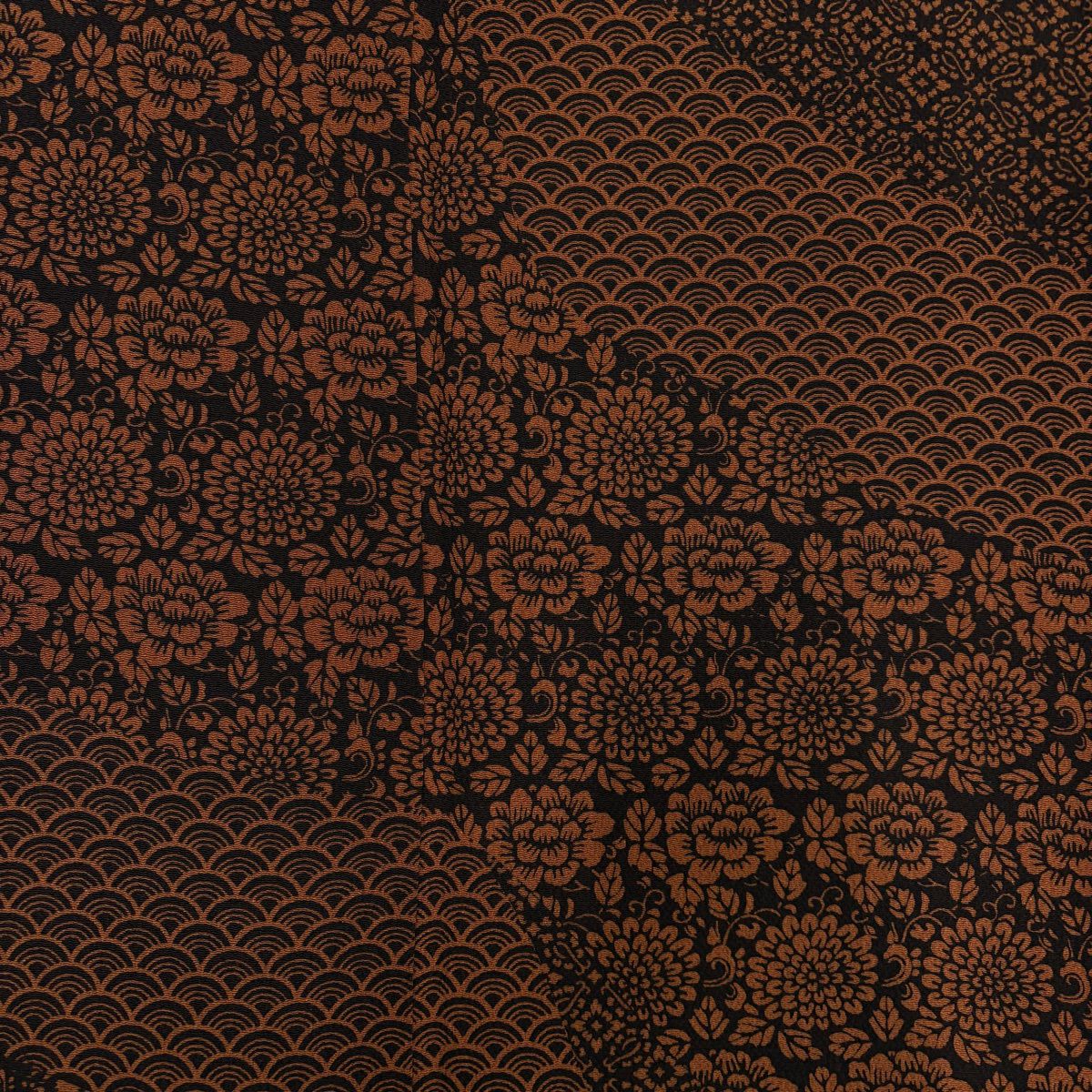 【美品】訪問服 身長159cm 袖長64.5cm M 雙層 草花紋紋 青海波 黑 純蠶絲 秀品級