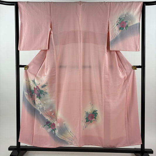 付下 身長154cm 袖長62.5cm S 雙層 草花紋紋 漸層 粉紅 純蠶絲 優品級