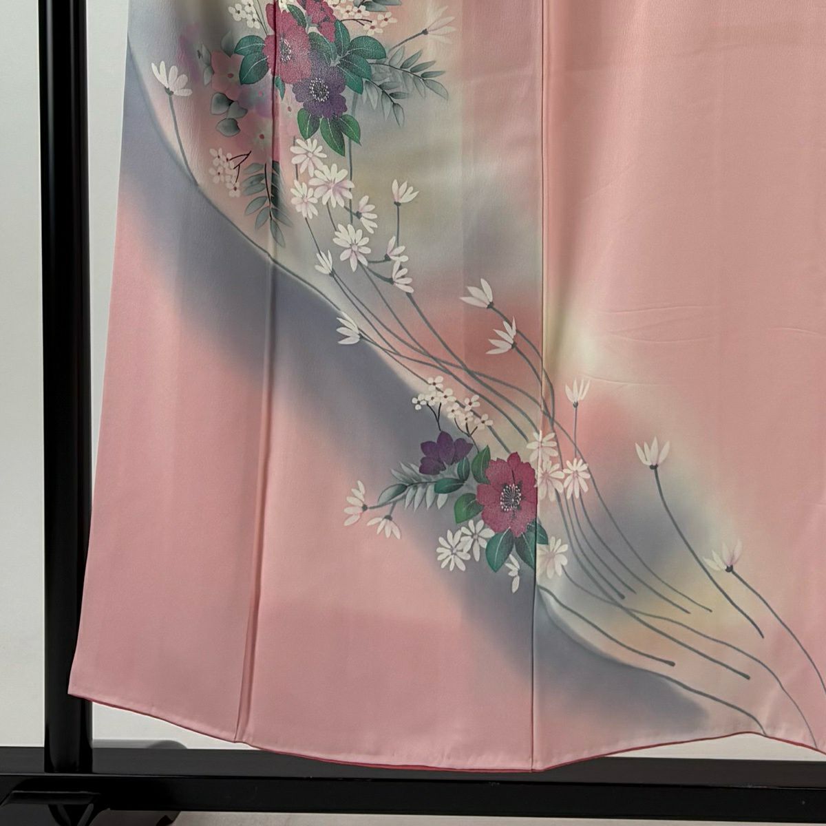 付下 身長154cm 袖長62.5cm S 雙層 草花紋紋 漸層 粉紅 純蠶絲 優品級