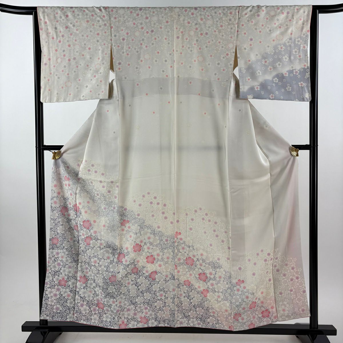 訪問服 身長157cm 袖長63cm S 雙層 大和 櫻花 漸層 灰白 純蠶絲 優品級