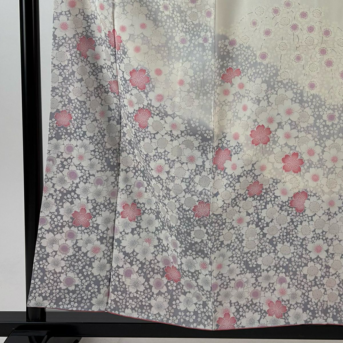訪問服 身長157cm 袖長63cm S 雙層 大和 櫻花 漸層 灰白 純蠶絲 優品級