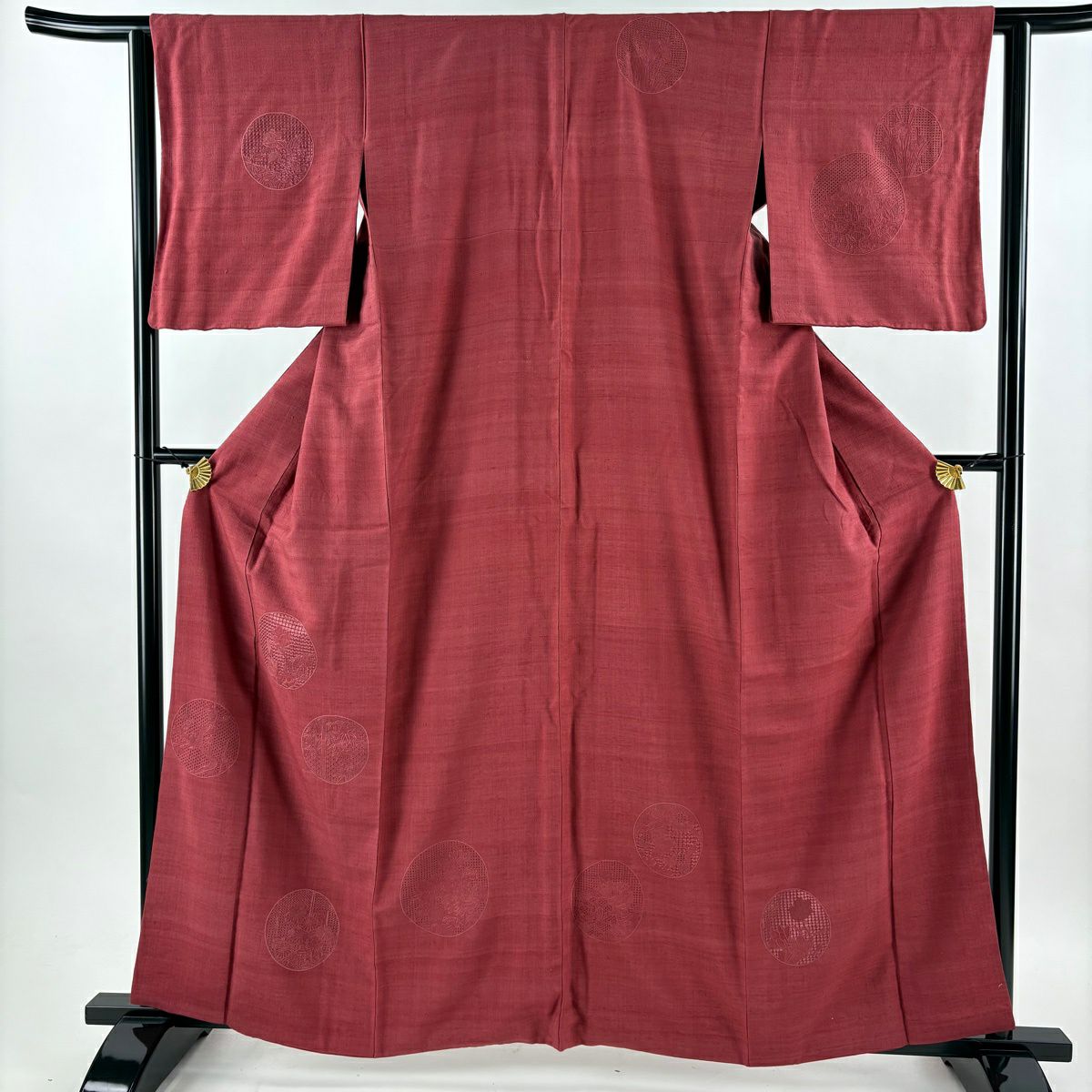 付下 身長159cm 袖長62cm S 雙層 紬織織 梅花 菊花 刺繡 紅紫 純蠶絲 秀品級