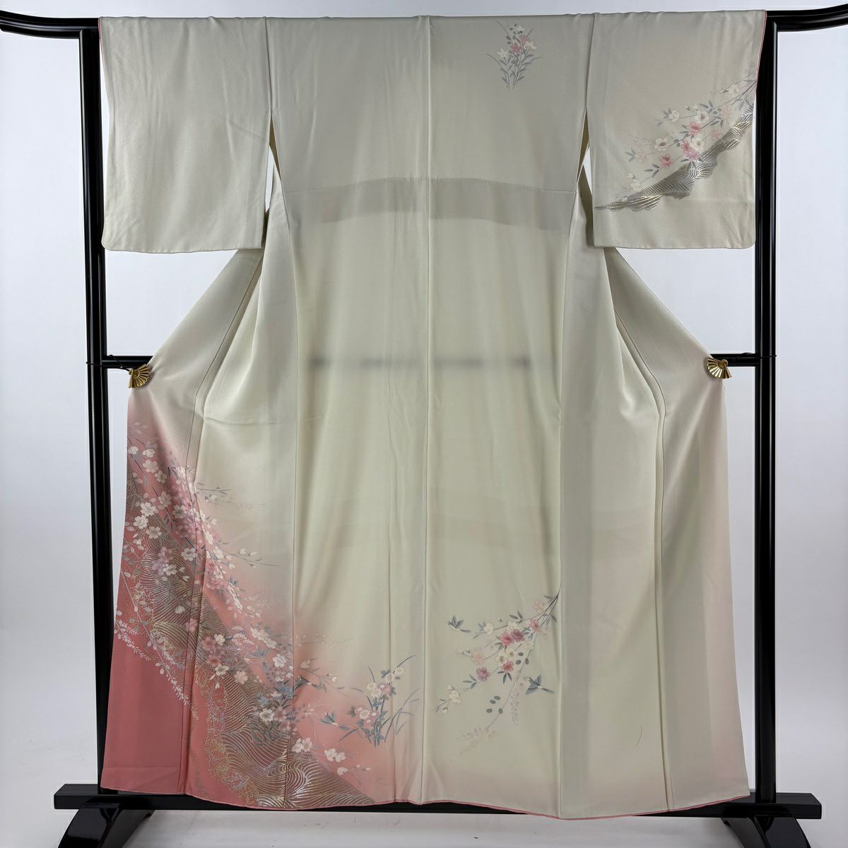 訪問服 身長158cm 袖長64cm M 雙層 櫻花 鳥 金銀彩 染分 裸色 純蠶絲 優品級