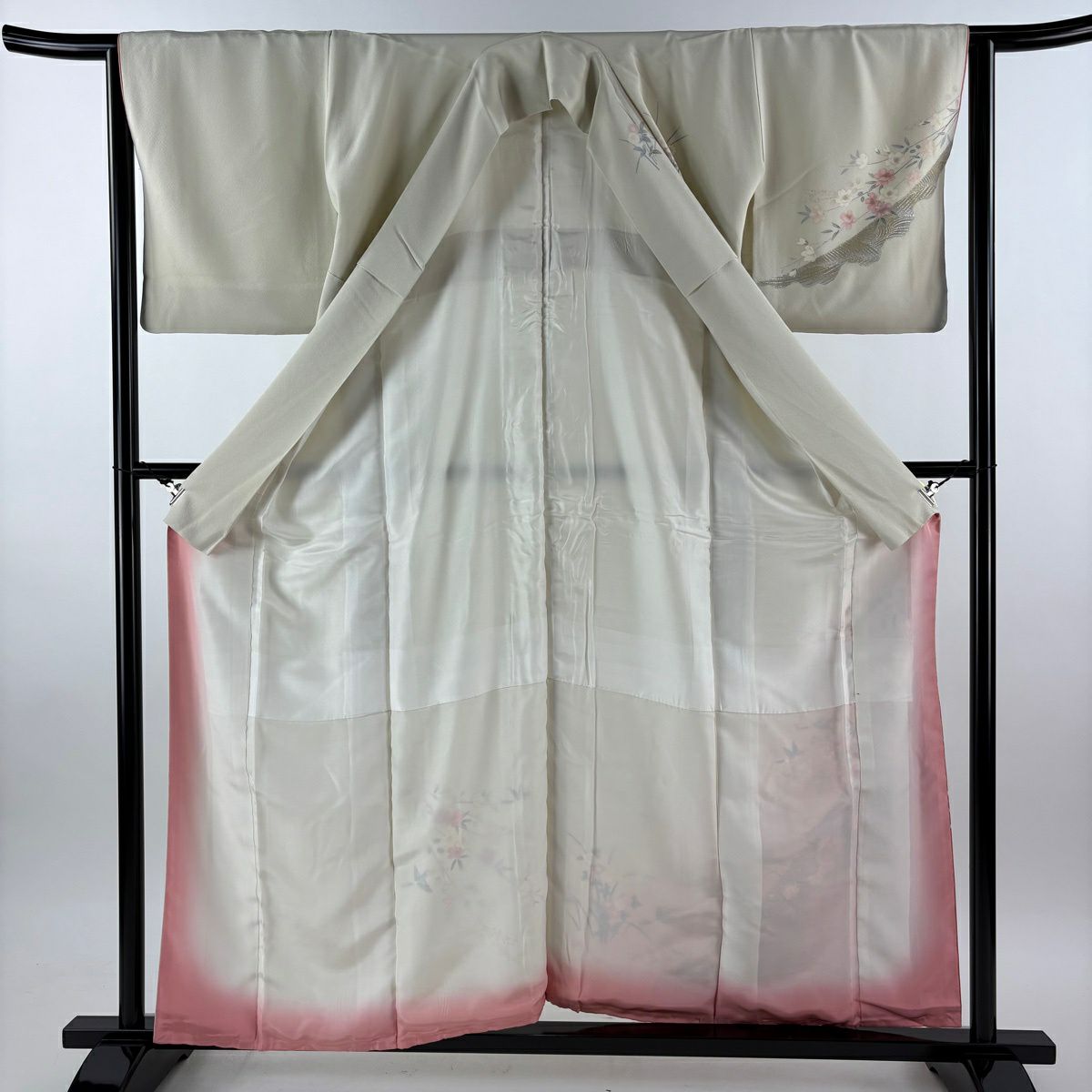 訪問服 身長158cm 袖長64cm M 雙層 櫻花 鳥 金銀彩 染分 裸色 純蠶絲 優品級
