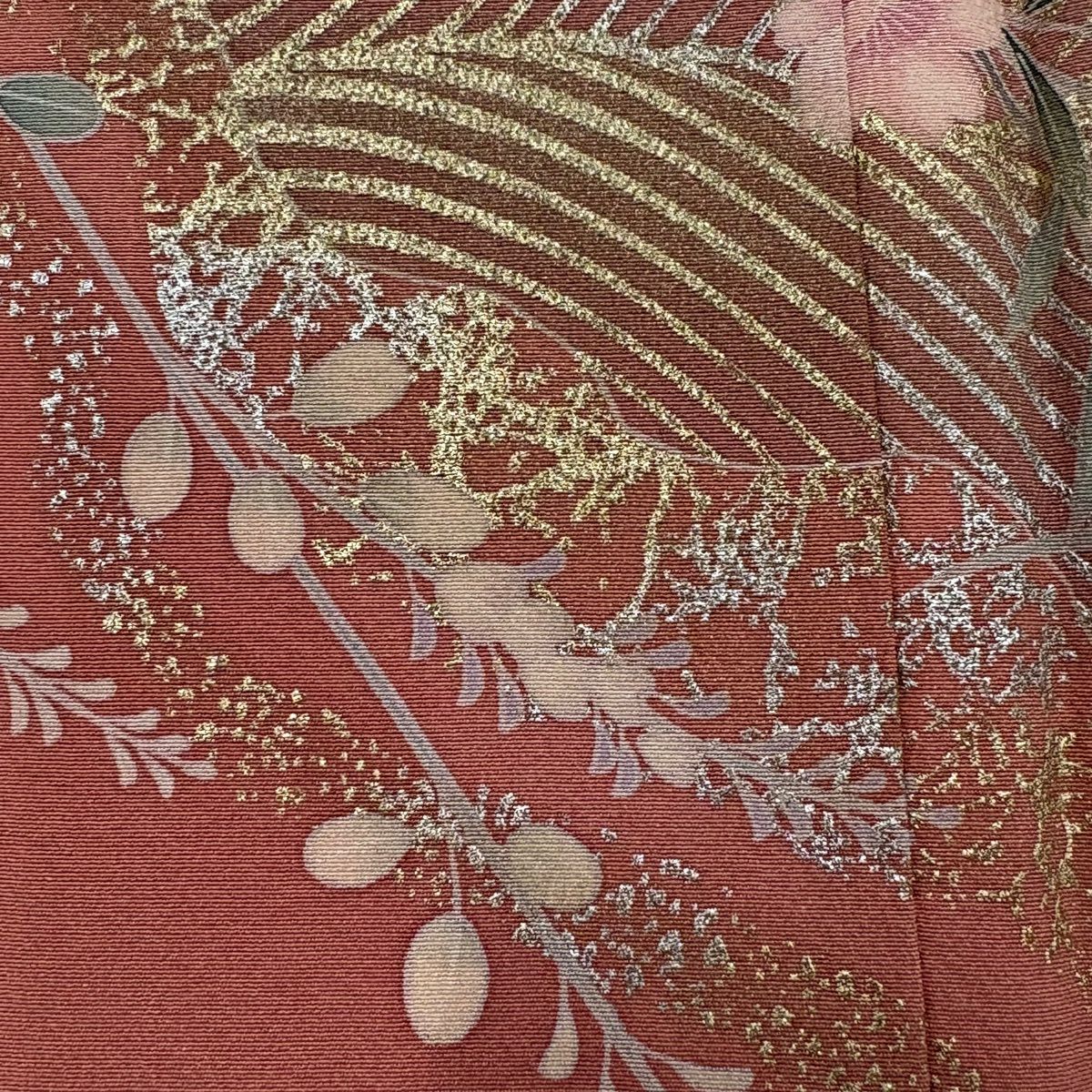 訪問服 身長158cm 袖長64cm M 雙層 櫻花 鳥 金銀彩 染分 裸色 純蠶絲 優品級