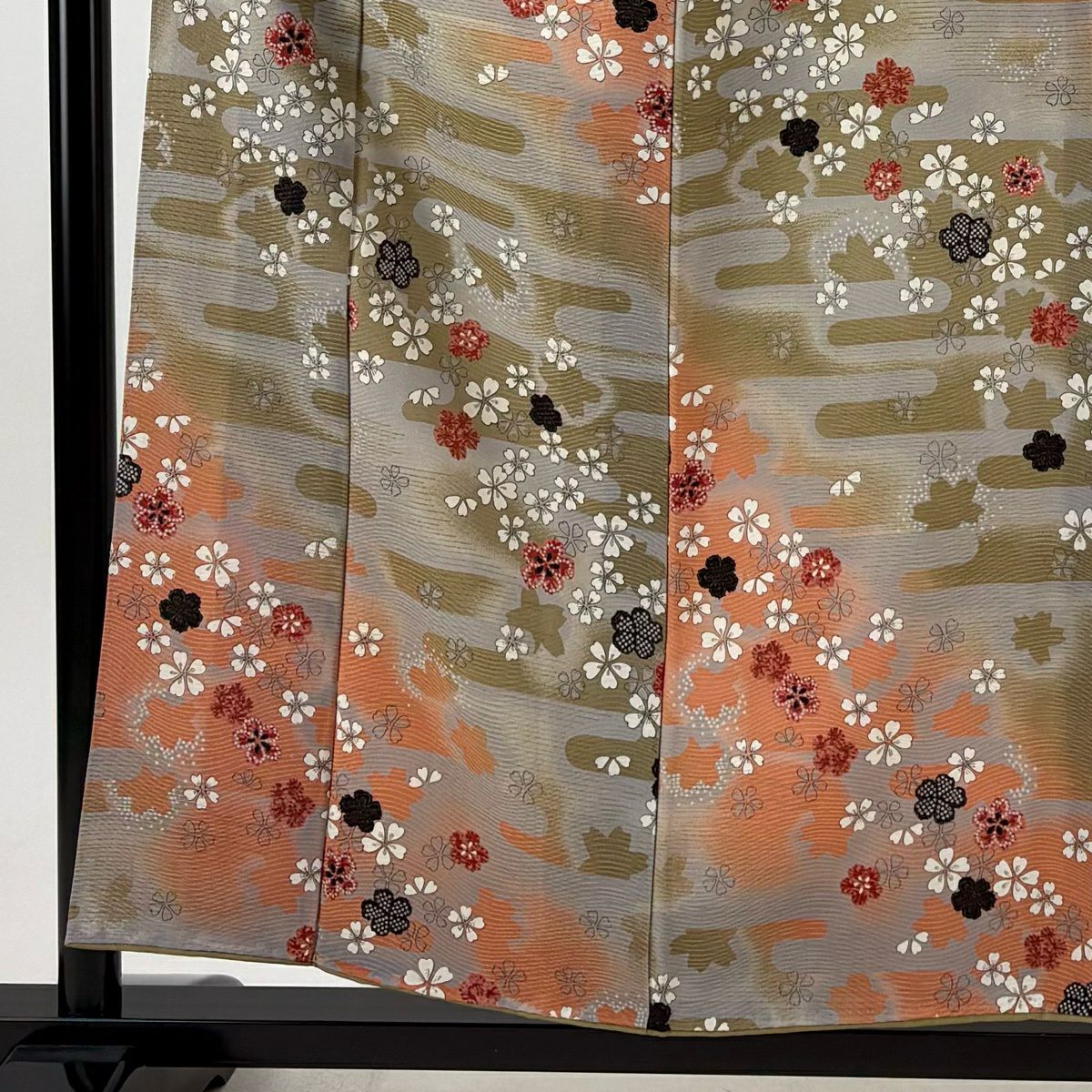 小紋 身長156cm 袖長61.5cm S 雙層 櫻花 霞 金銀彩 灰茶 純蠶絲 秀品級