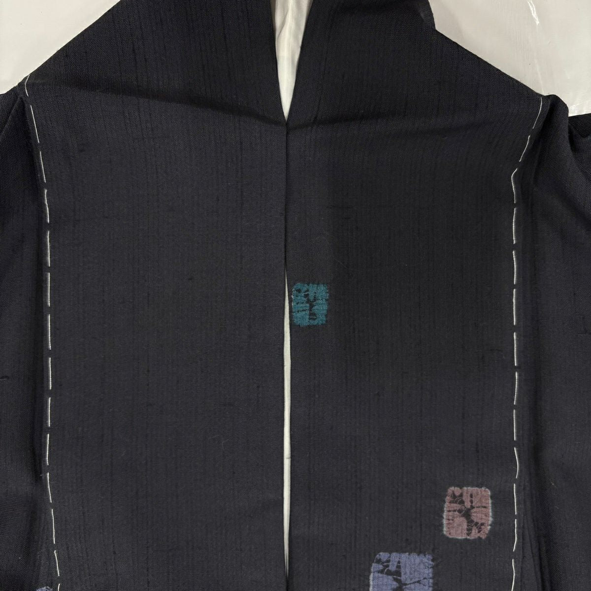 【美品】 小紋 身長158cm 袖長64cm M 雙層 幾何學圖案 絞染 墨色 純蠶絲 秀品級