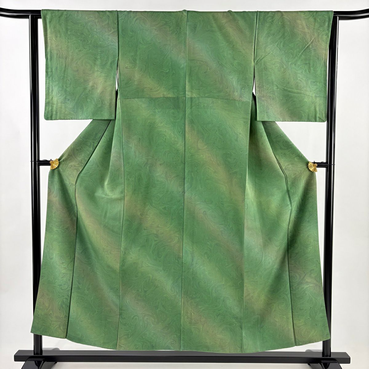 小紋 身長155.5cm 袖長63cm S 雙層 墨流し 漸層 綠 純蠶絲 秀品級