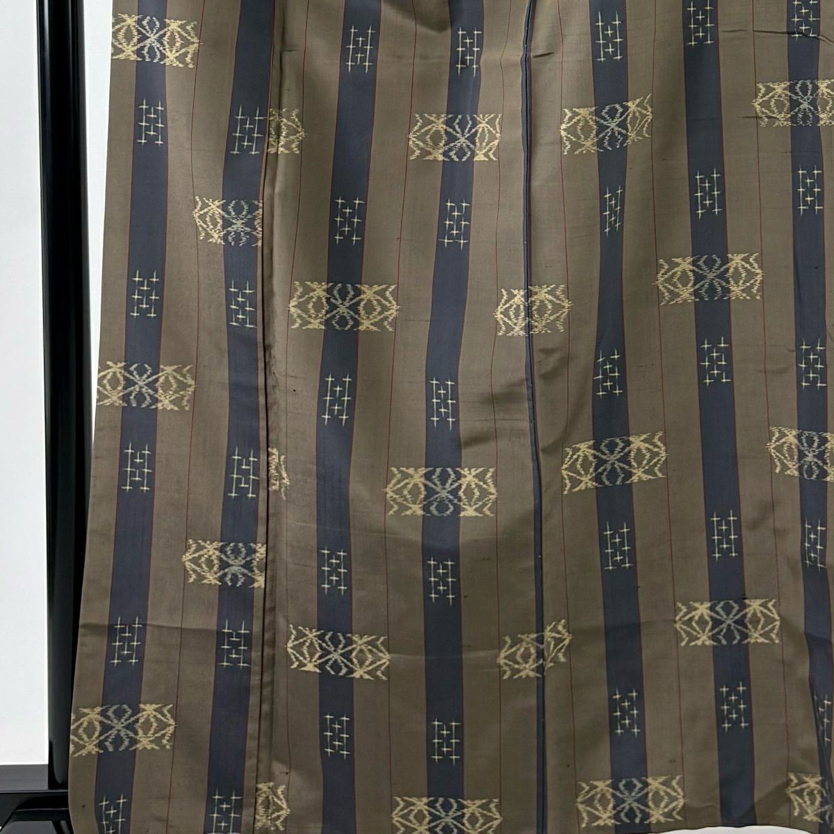 【美品】 紬織 身長163cm 袖長64cm M 雙層 縱條 麻葉 薄茶 純蠶絲 秀品級