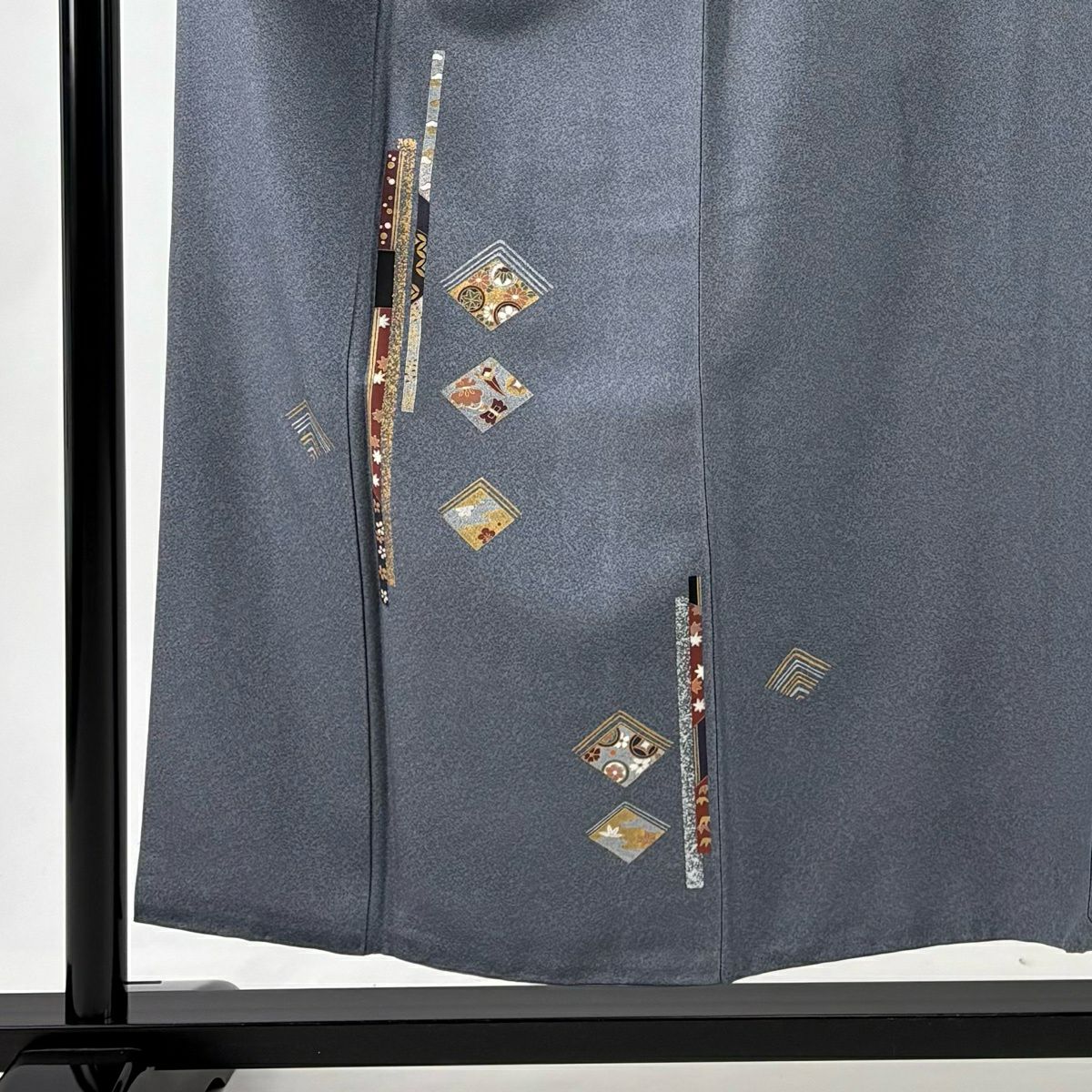 付下 身長154cm 袖長62cm S 雙層 寶盡くし 草花紋紋 金銀彩 青灰 純蠶絲 優品級