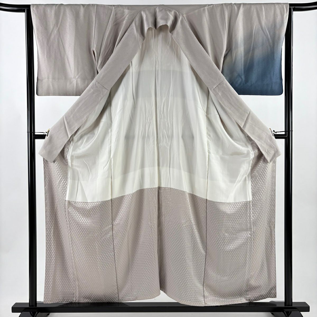 付下 身長153.5cm 袖長64.5cm M 雙層 波 波頭 染分 淡化 灰茶 純蠶絲 優品級