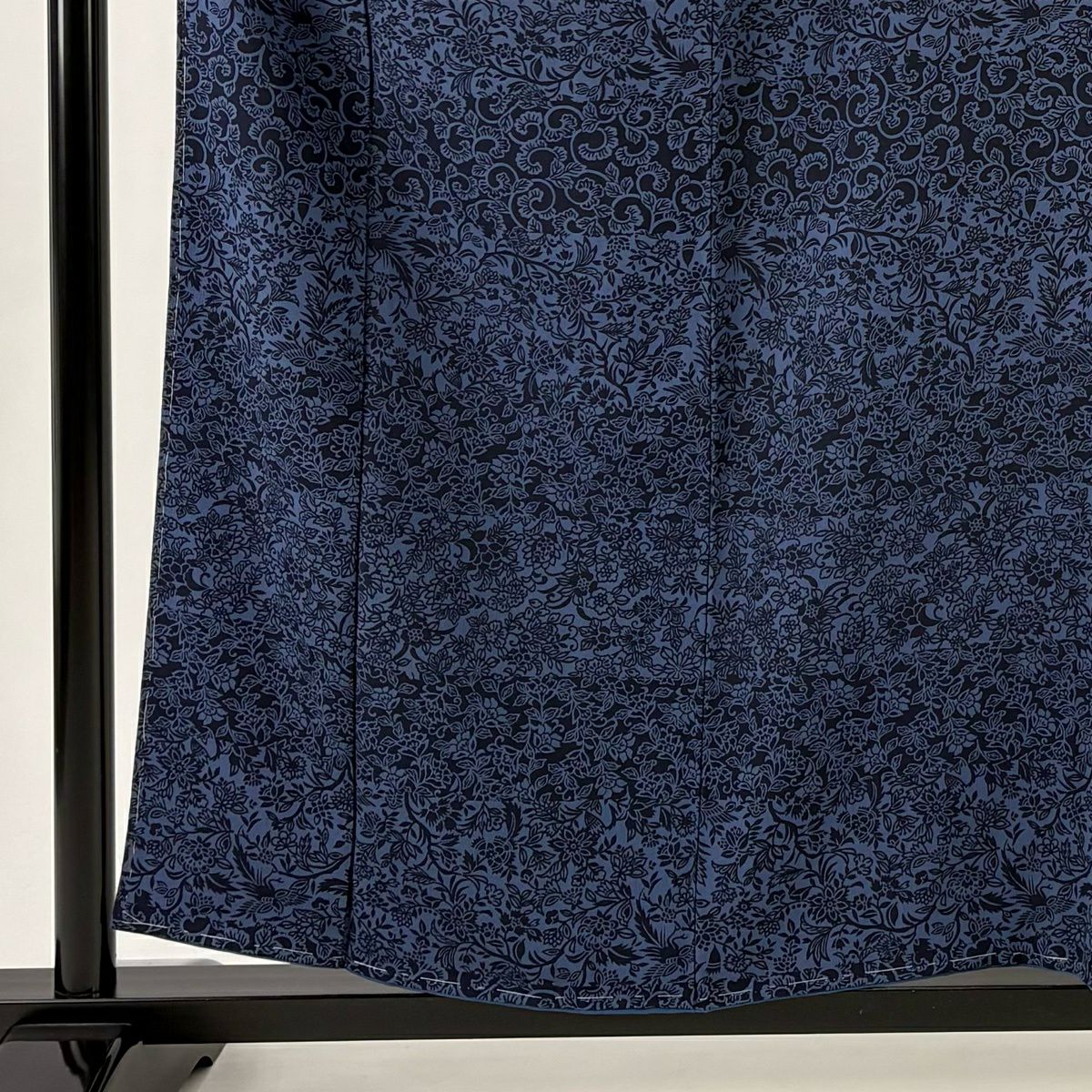 【美品】 小紋 身長158cm 袖長64cm M 雙層 花唐草紋 縞 絞緬 藍色 純蠶絲 秀品級