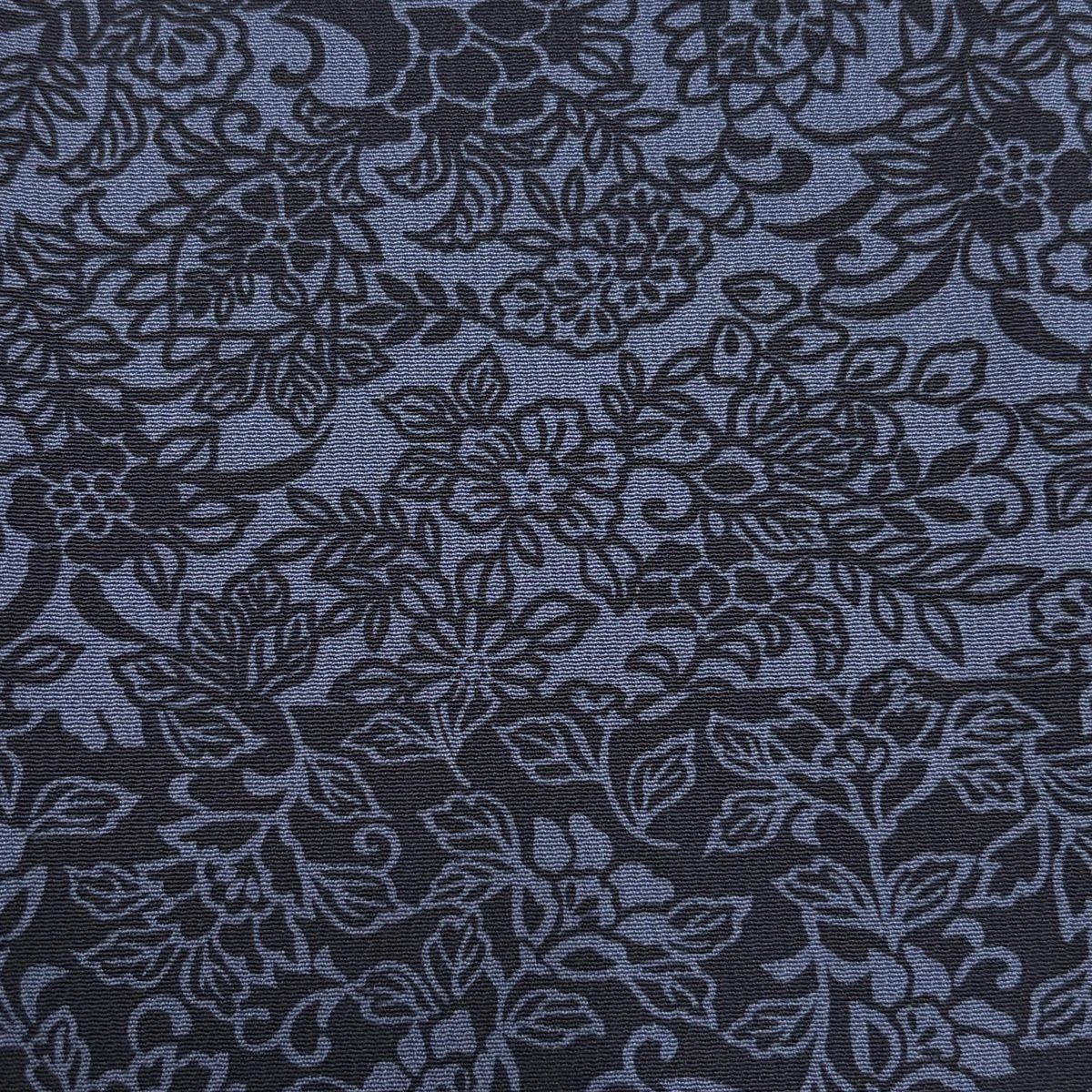 【美品】 小紋 身長158cm 袖長64cm M 雙層 花唐草紋 縞 絞緬 藍色 純蠶絲 秀品級