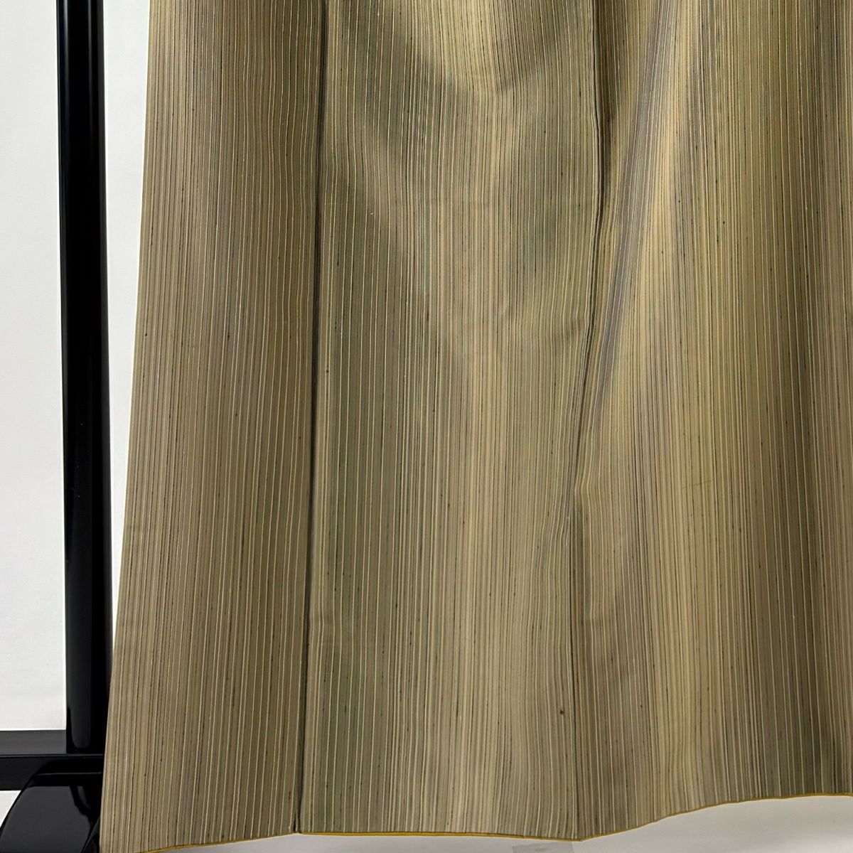 【美品】 紬織 身長165cm 袖長66cm M 雙層 縞 茶綠 純蠶絲 秀品級