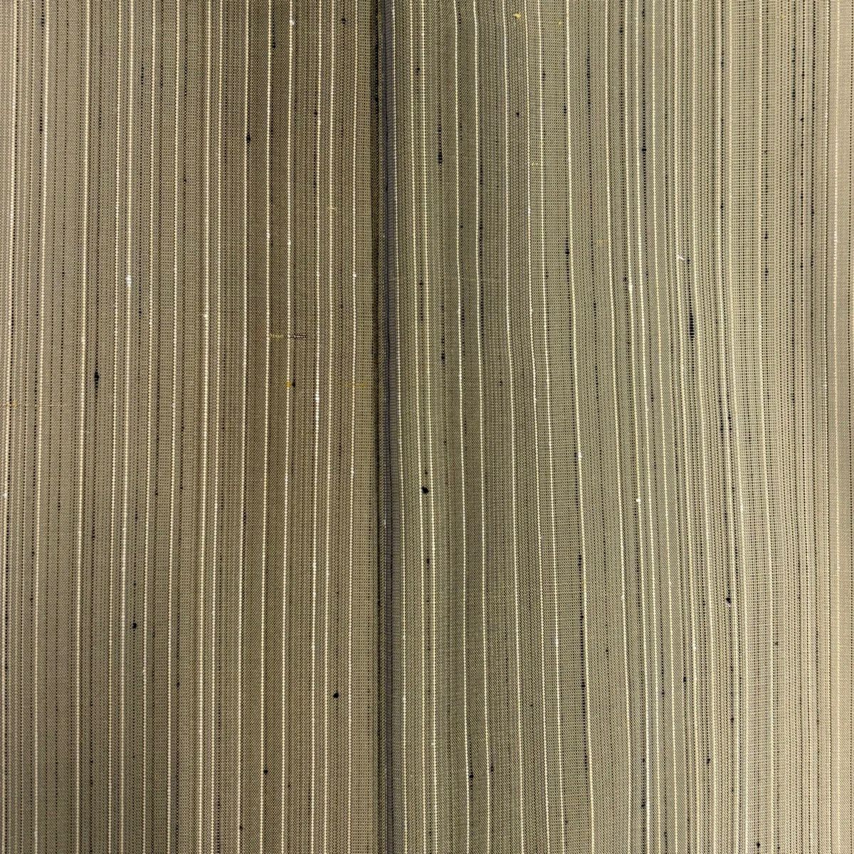 【美品】 紬織 身長165cm 袖長66cm M 雙層 縞 茶綠 純蠶絲 秀品級