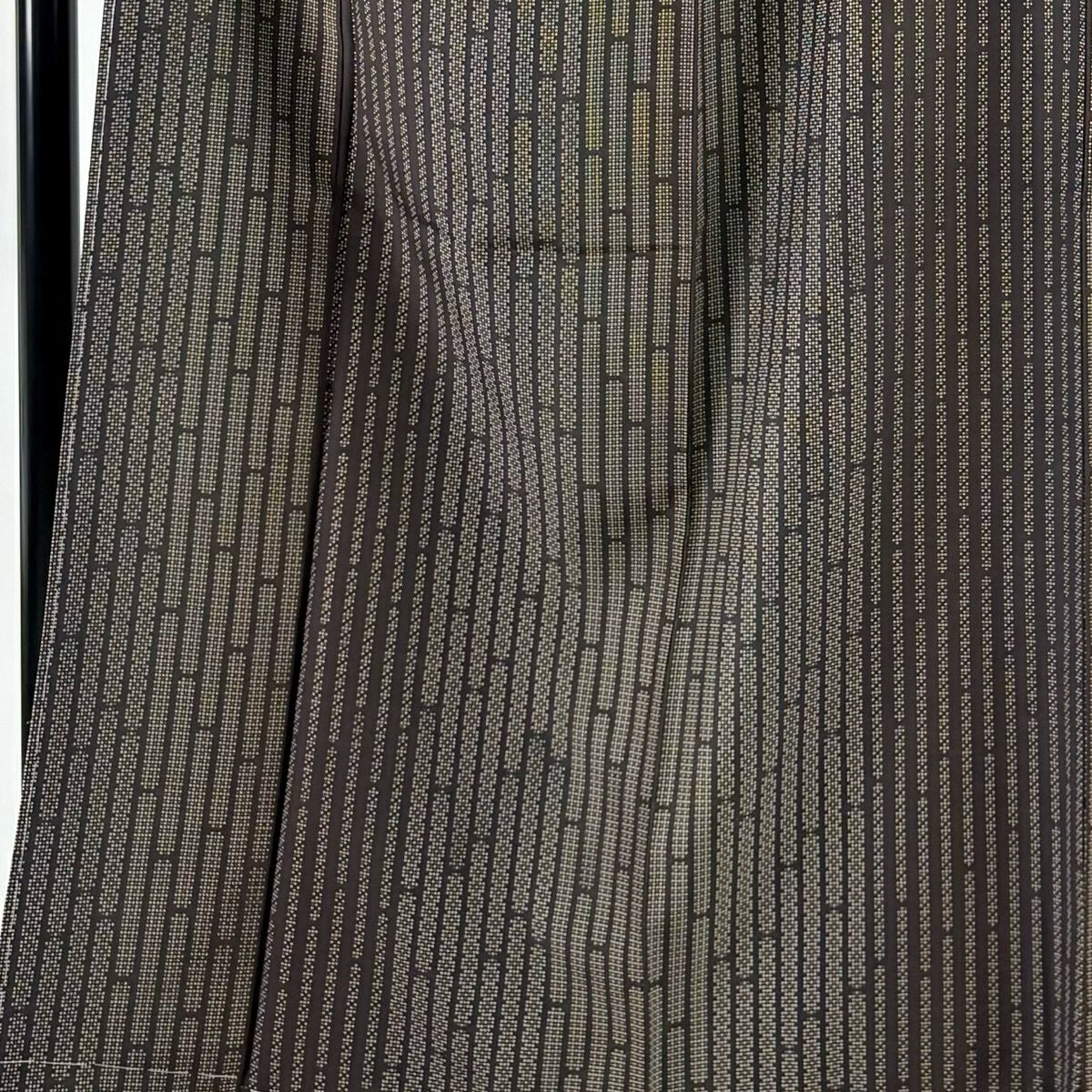 【美品】 小紋 身長164cm 袖長65.5cm M 雙層 紬織織 幾何圖案 漸層 焦茶 純蠶絲 優品級
