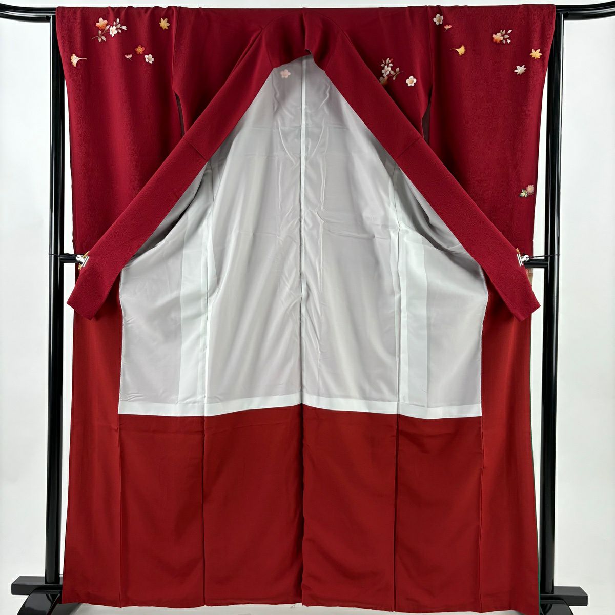 【美品】振袖禮服 身長163cm 袖長65.5cm M 雙層 手鞠 鼓 金銀彩 刺繡 紅 純蠶絲 秀品級