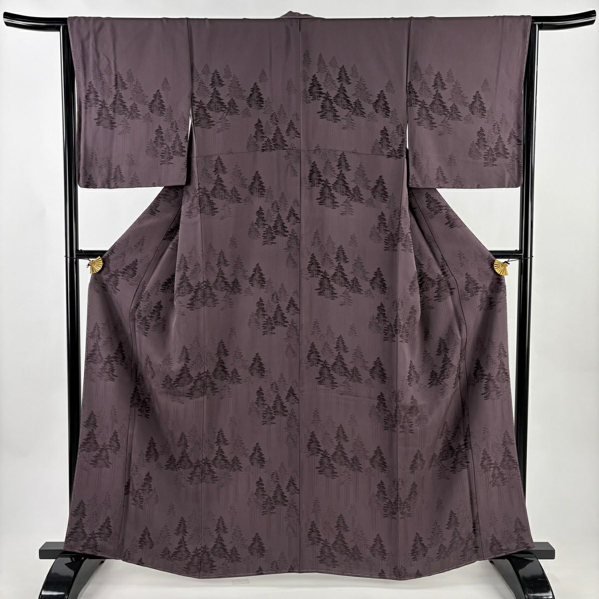 【美品】 付下 身長163cm 袖長65.5cm M 雙層 樹木 紫 純蠶絲 秀品級