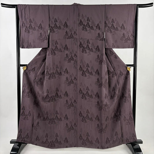 【美品】 付下 身長163cm 袖長65.5cm M 雙層 樹木 紫 純蠶絲 秀品級