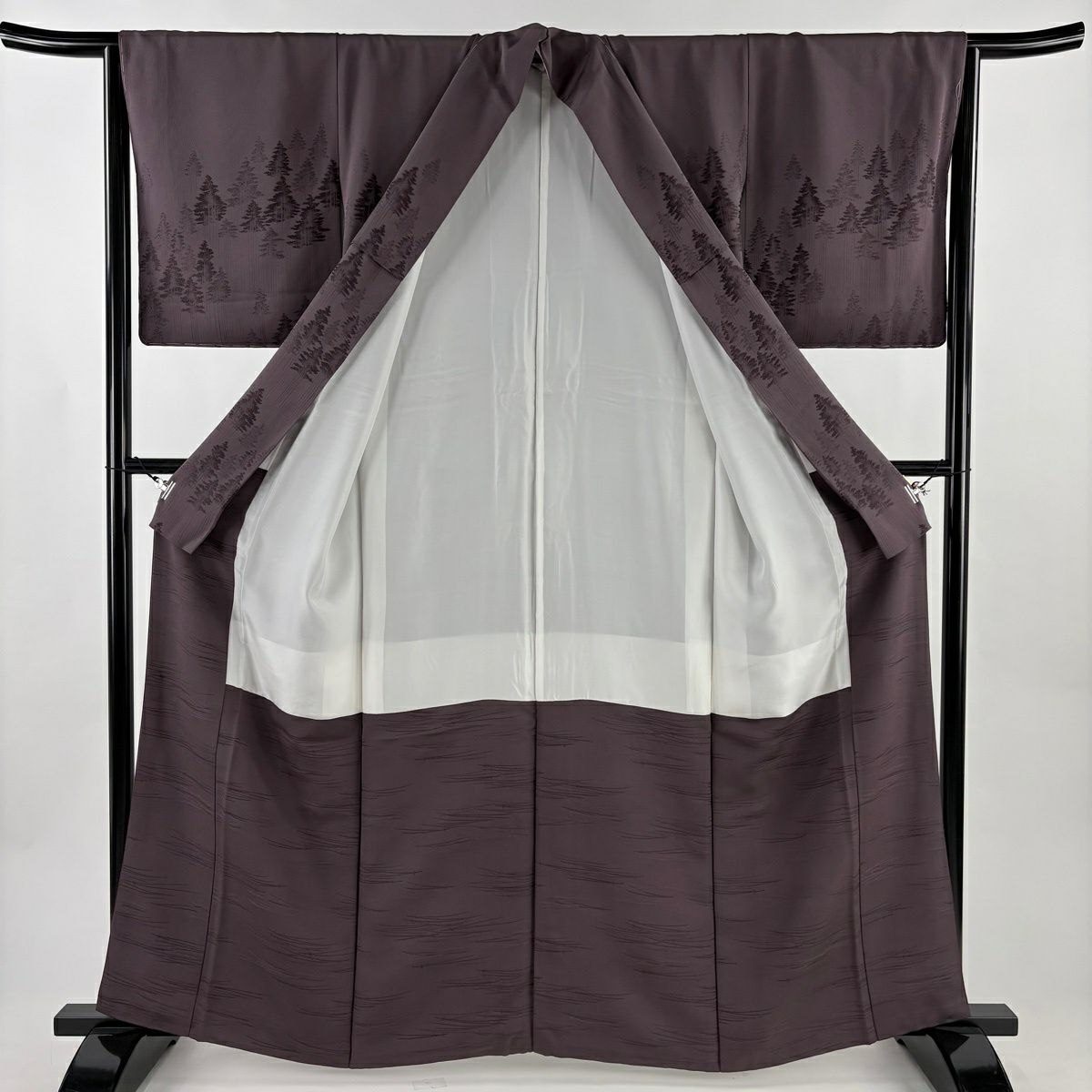 【美品】 付下 身長163cm 袖長65.5cm M 雙層 樹木 紫 純蠶絲 秀品級