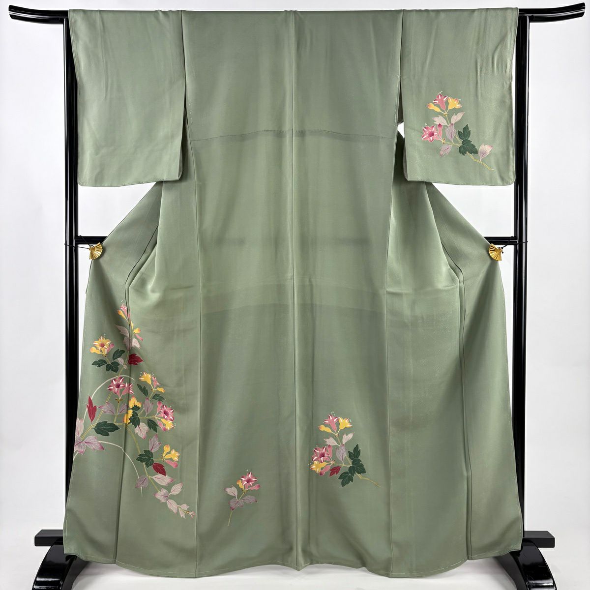 付下 身長168cm 袖長65cm M 雙層 枝花 淺綠 純蠶絲 優品級