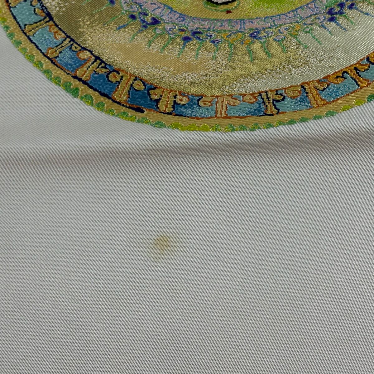 袋帶 逸品級 附有落款 龍村光翔 關西仕立 胡姬陶雅文 刺繡 金線 淺小豆色 大鼓圖案 純蠶絲