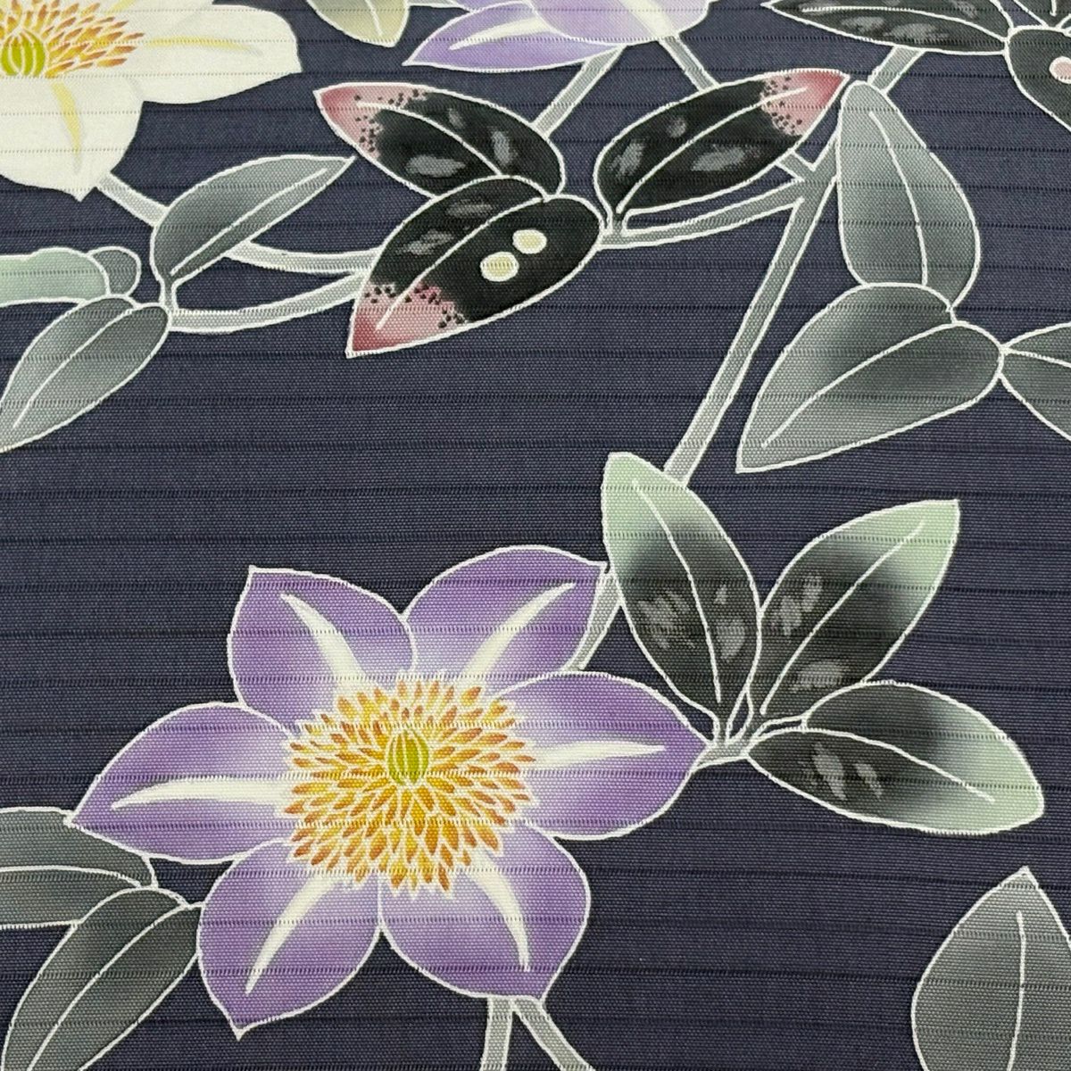 名古屋帶 逸品級 羽田登喜 落款 夏帶 絽 草花紋 青灰色 純蠶絲