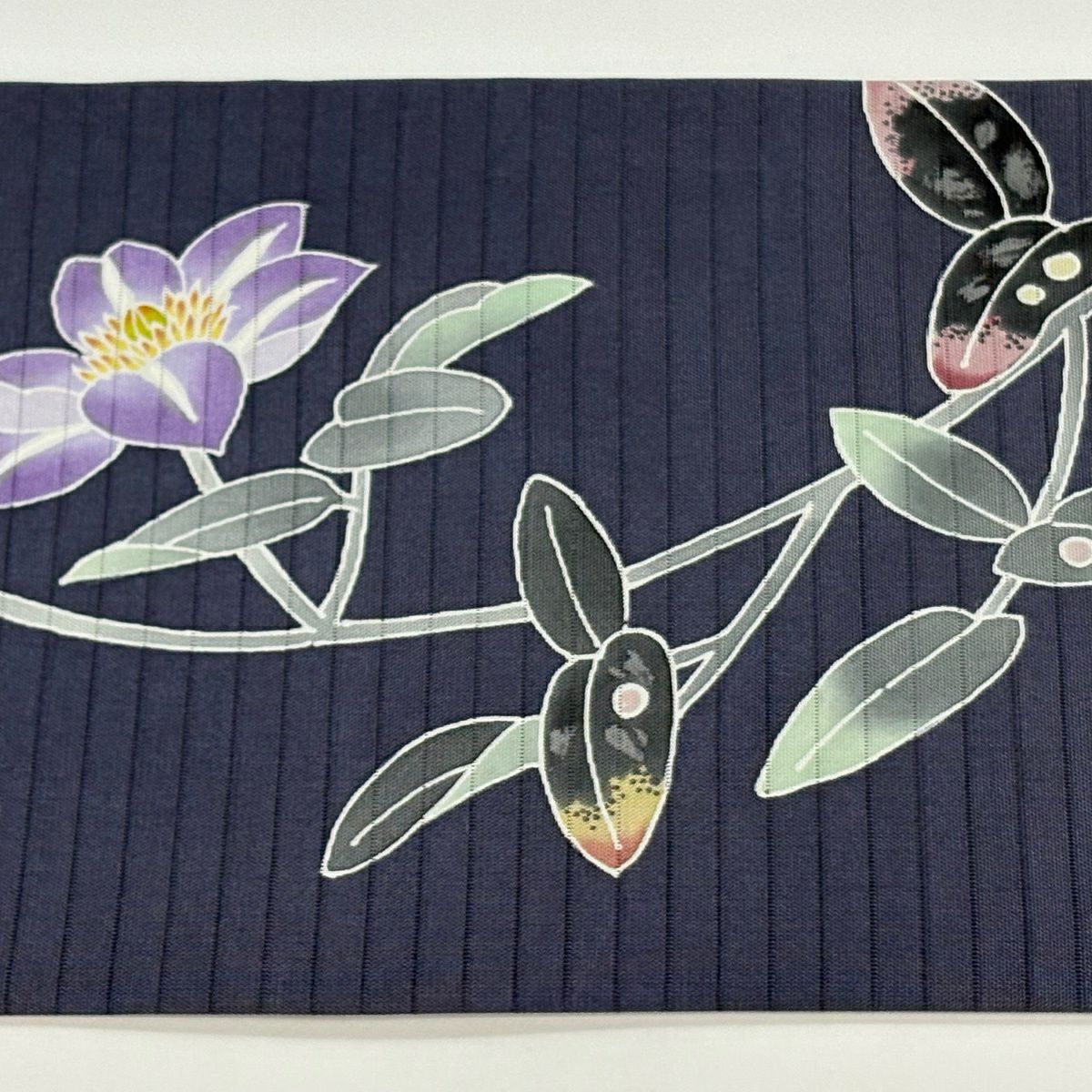 名古屋帶 逸品級 羽田登喜 落款 夏帶 絽 草花紋 青灰色 純蠶絲