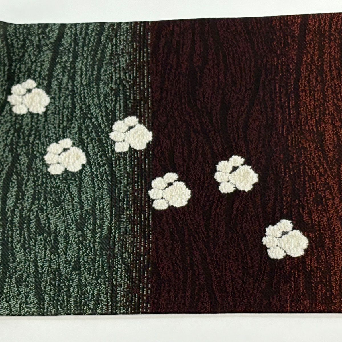 【美品】 名古屋帶 逸品級 落款あり 光藏 貓 雪輪 金銀彩 紅茶 純蠶絲