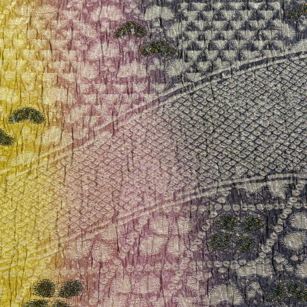 【美品】 袋帶 名品級 草花紋紋 疋田 金金箔 紫 全通 純蠶絲