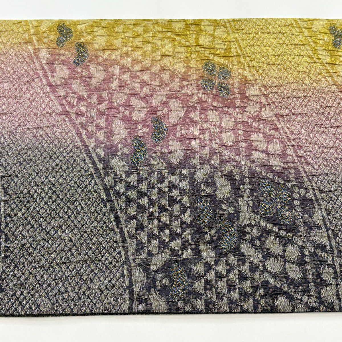 【美品】 袋帶 名品級 草花紋紋 疋田 金金箔 紫 全通 純蠶絲