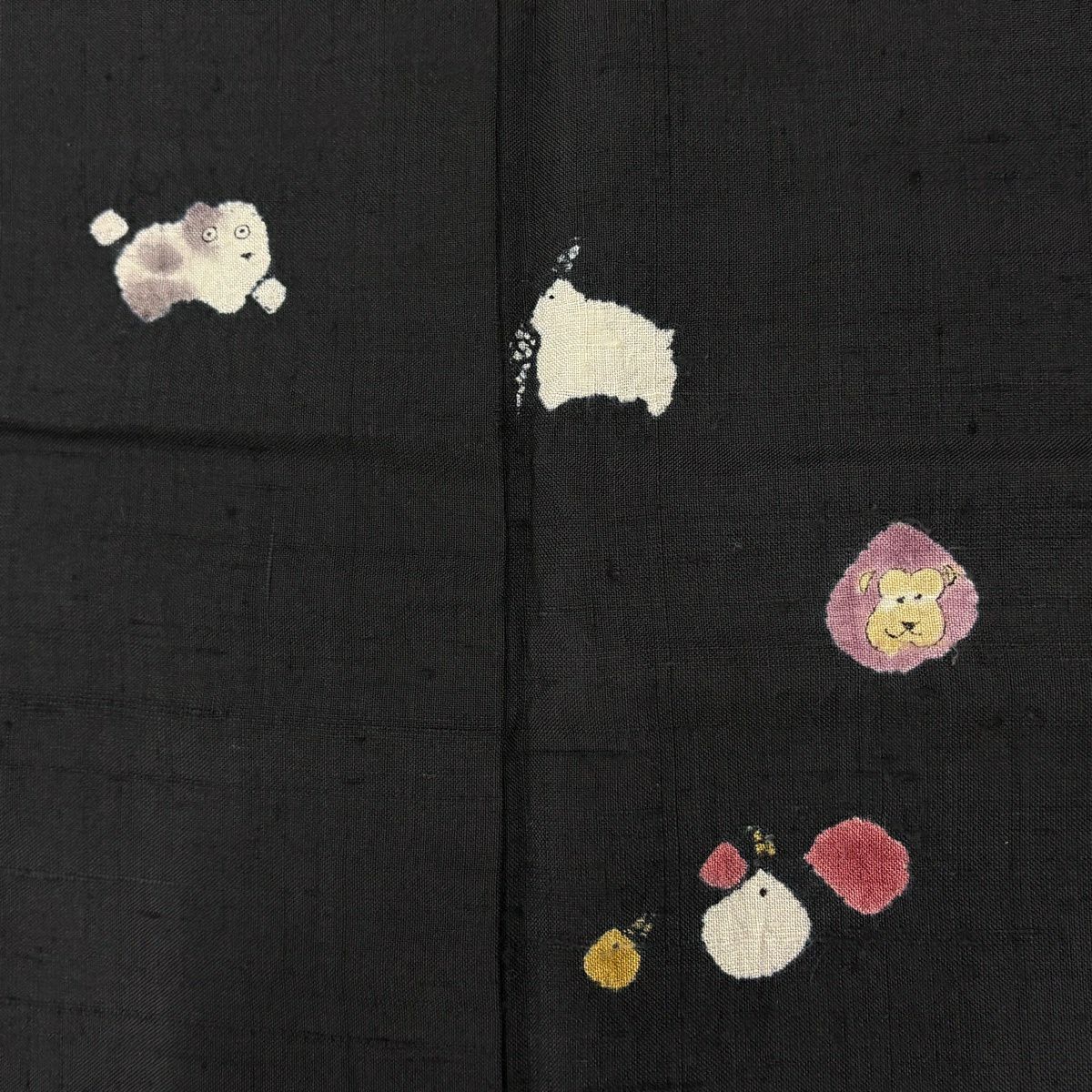 【美品】 小紋 身長164cm 袖長66.5cm M 雙層 紬織織 動物 絞染 墨色 純蠶絲 名品級