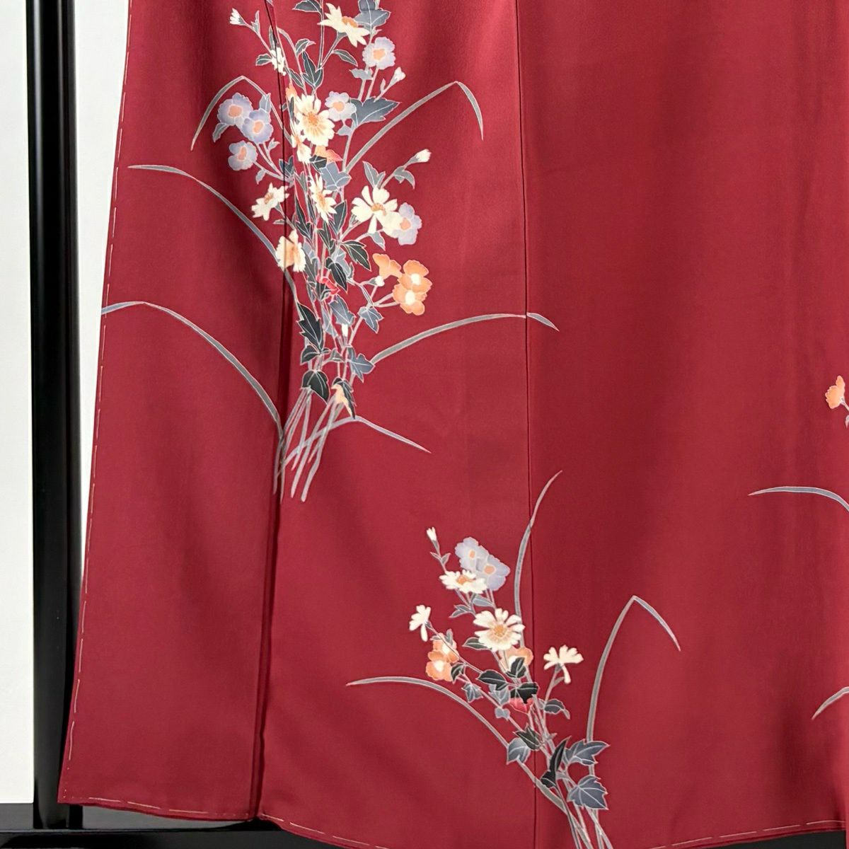 【美品】 付下 身長159.5cm 袖長66cm M 雙層 南克治 落款 草花紋 紅紫 純蠶絲 名品級