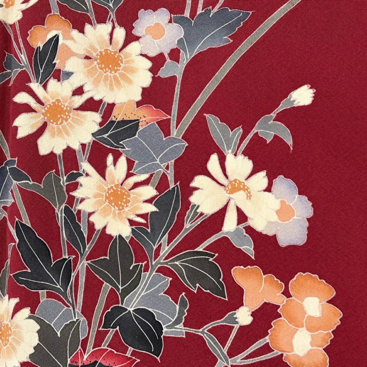【美品】 付下 身長159.5cm 袖長66cm M 雙層 南克治 落款 草花紋 紅紫 純蠶絲 名品級