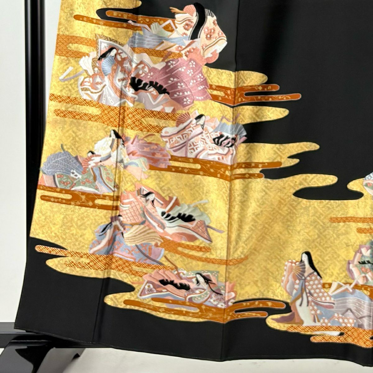 黑留袖禮服 身長162.5cm 袖長64.5cm M 雙層 證書在側 姫霞 金銀彩 蘇州刺繡 黑 純蠶絲 名品級