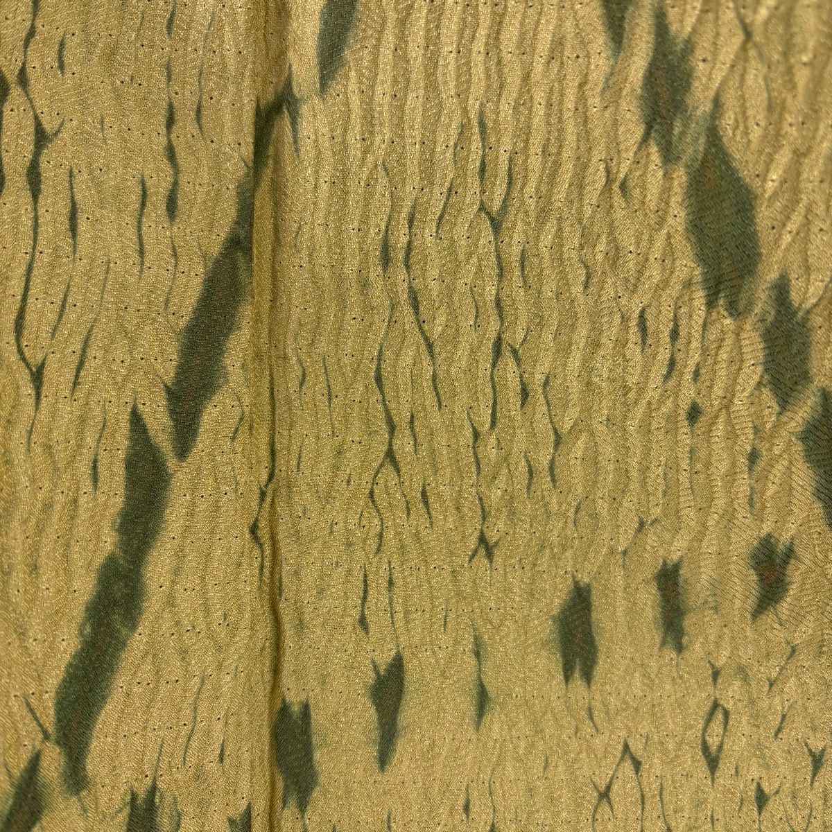 【美品】 小紋 身長161cm 袖長66cm M 雙層 袋帶套裝 幾何學 絞染 黃土 純蠶絲 秀品級
