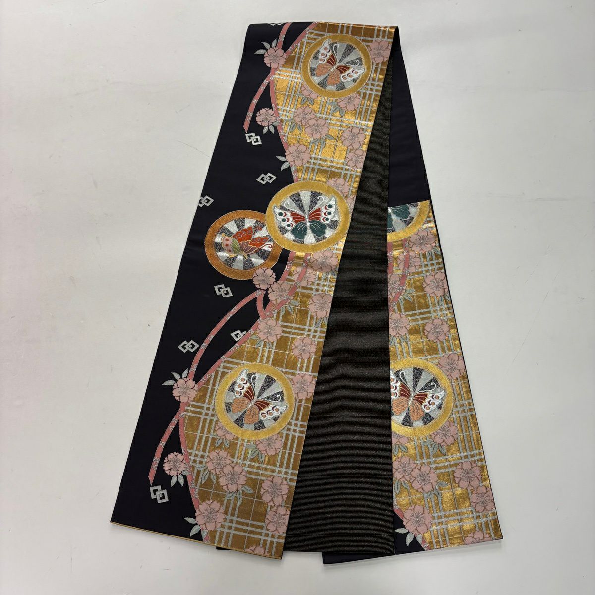 【美品】振袖禮服 身長158cm 袖長67cm M 雙層 袋帶全套 草花紋紋 手鞠 金銀彩 漸層 紅 純蠶絲 優品級