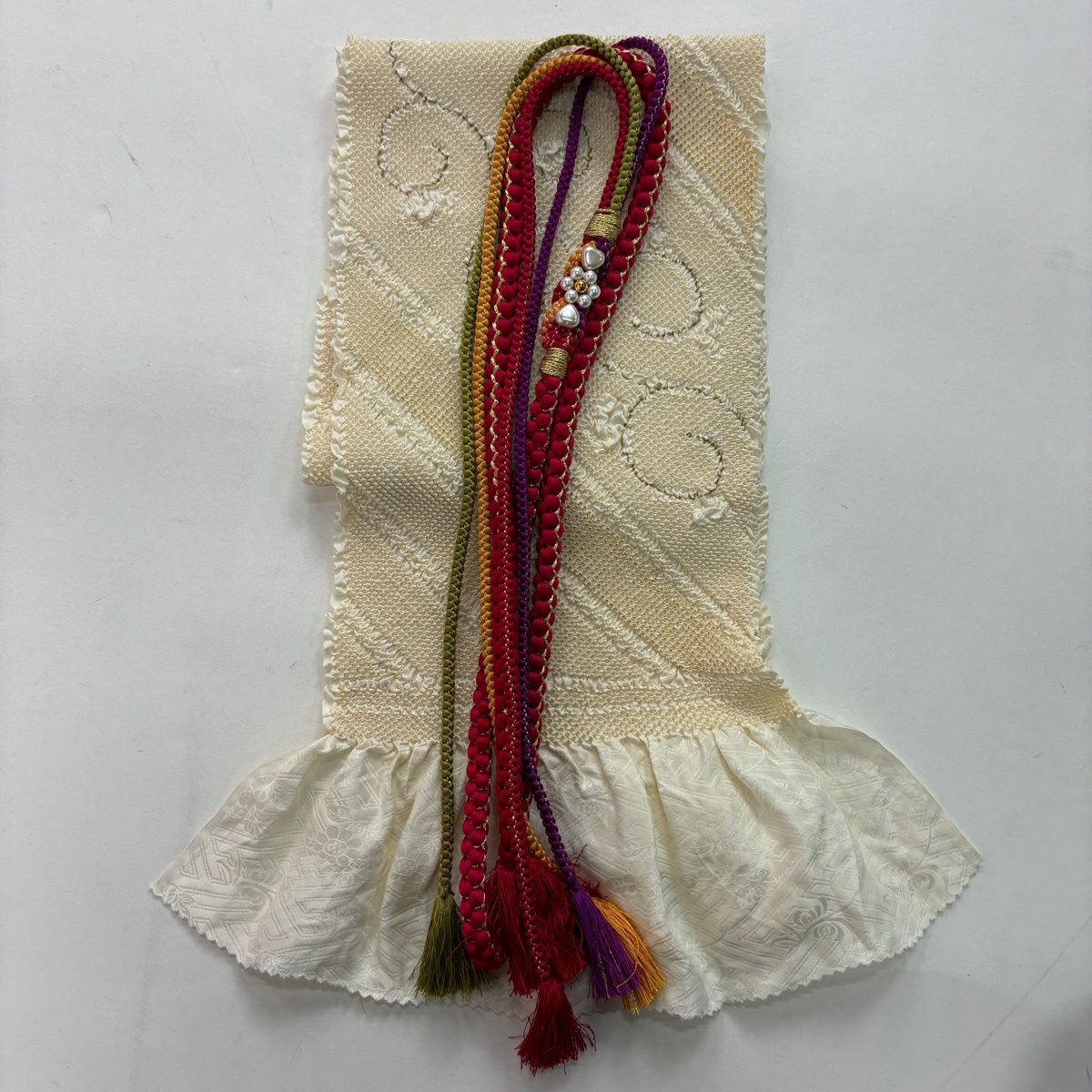 【美品】振袖禮服 身長158cm 袖長67cm M 雙層 袋帶全套 草花紋紋 手鞠 金銀彩 漸層 紅 純蠶絲 優品級