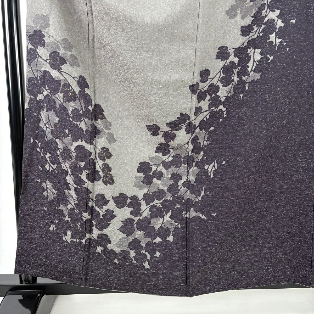 【美品】訪問服 身長161cm 袖長66cm M 雙層 袋帶套裝 蔦 金銀彩 灰色 純蠶絲 名品級