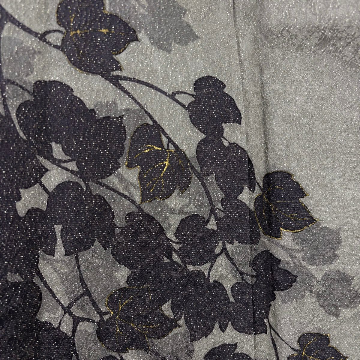 【美品】訪問服 身長161cm 袖長66cm M 雙層 袋帶套裝 蔦 金銀彩 灰色 純蠶絲 名品級