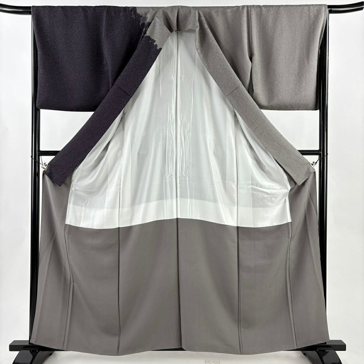 【美品】訪問服 身長161cm 袖長66cm M 雙層 袋帶套裝 蔦 金銀彩 灰色 純蠶絲 名品級