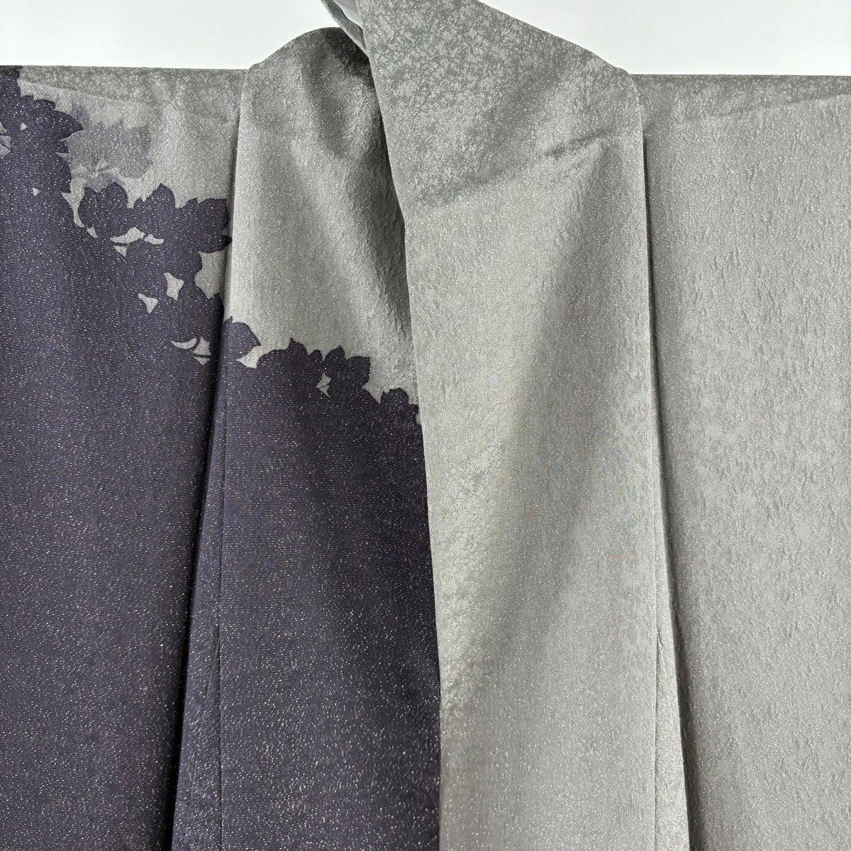 【美品】訪問服 身長161cm 袖長66cm M 雙層 袋帶套裝 蔦 金銀彩 灰色 純蠶絲 名品級