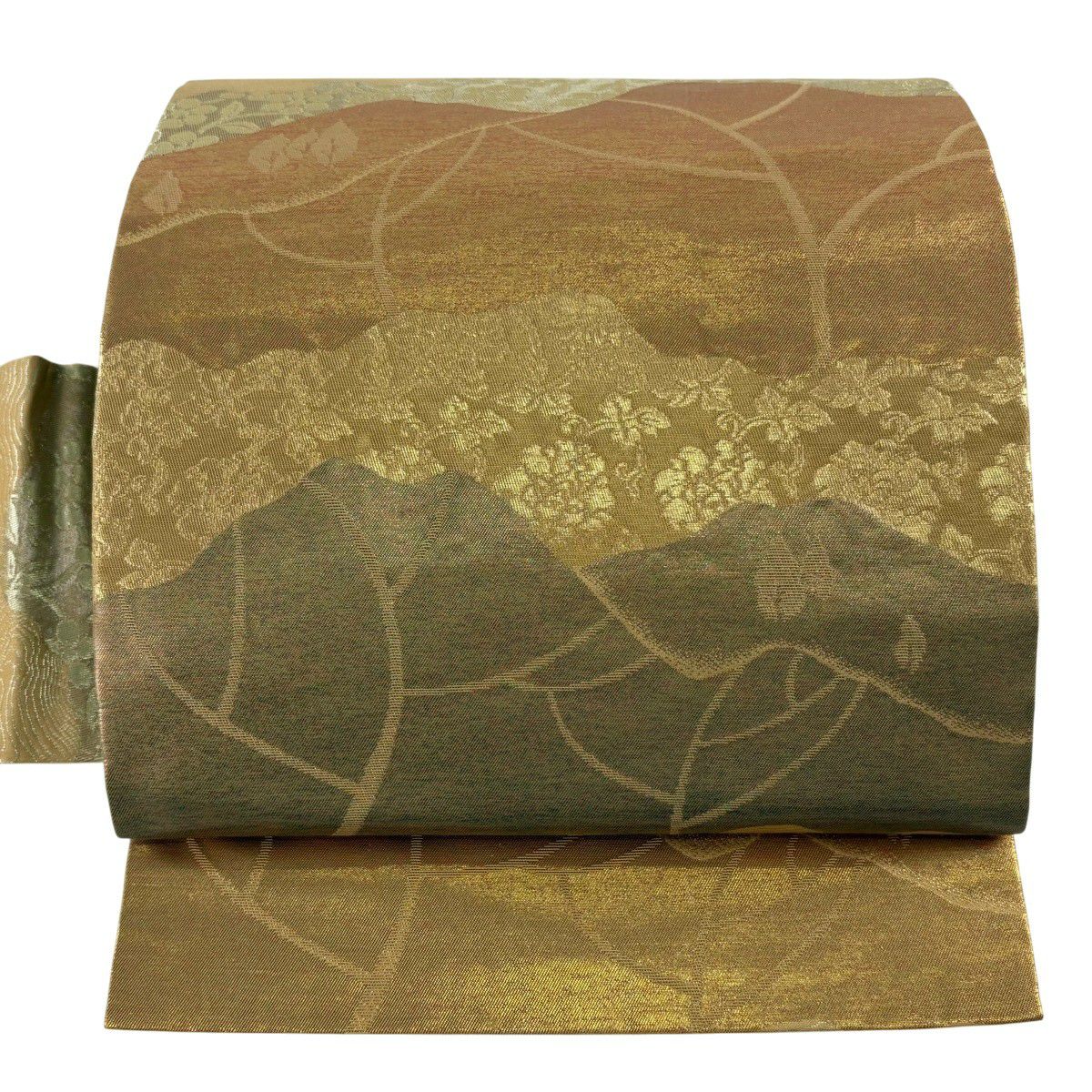 【美品】 名古屋帶 優品級 風景 草花紋 金絲 金金箔 金 純蠶絲