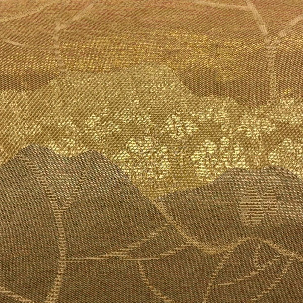 【美品】 名古屋帶 優品級 風景 草花紋 金絲 金金箔 金 純蠶絲