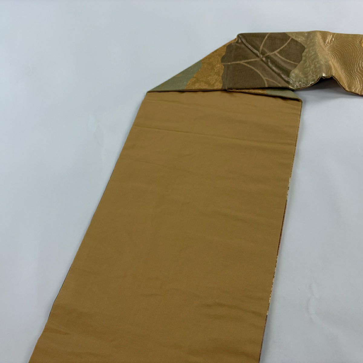 【美品】 名古屋帶 優品級 風景 草花紋 金絲 金金箔 金 純蠶絲