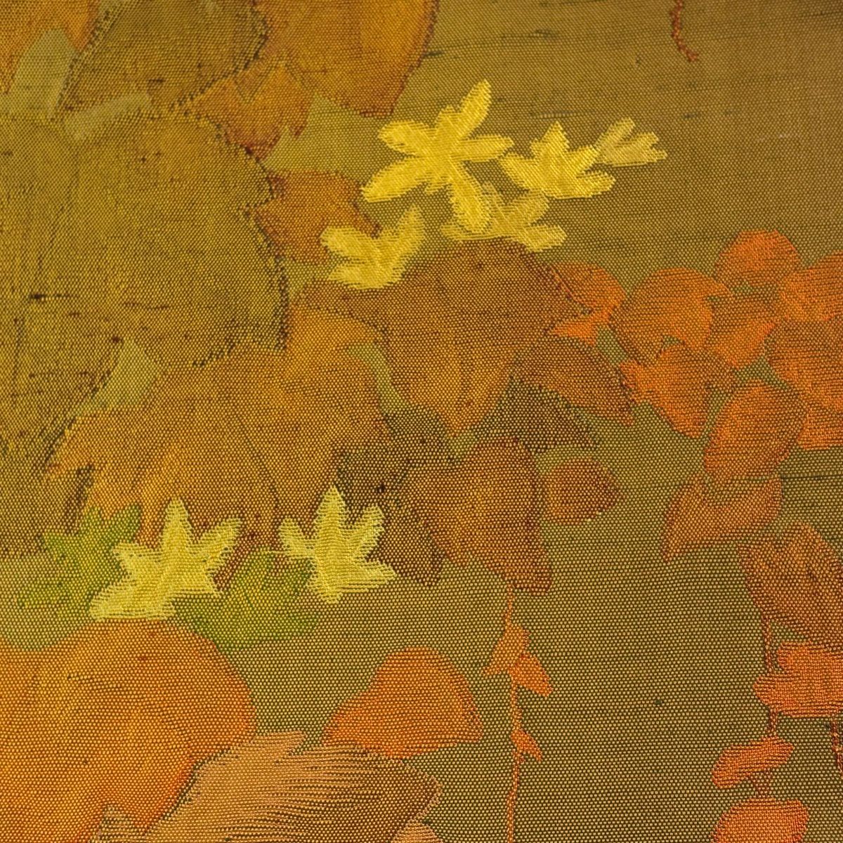 【美品】名古屋帶 優品級 葉柄 山吹茶 純蠶絲