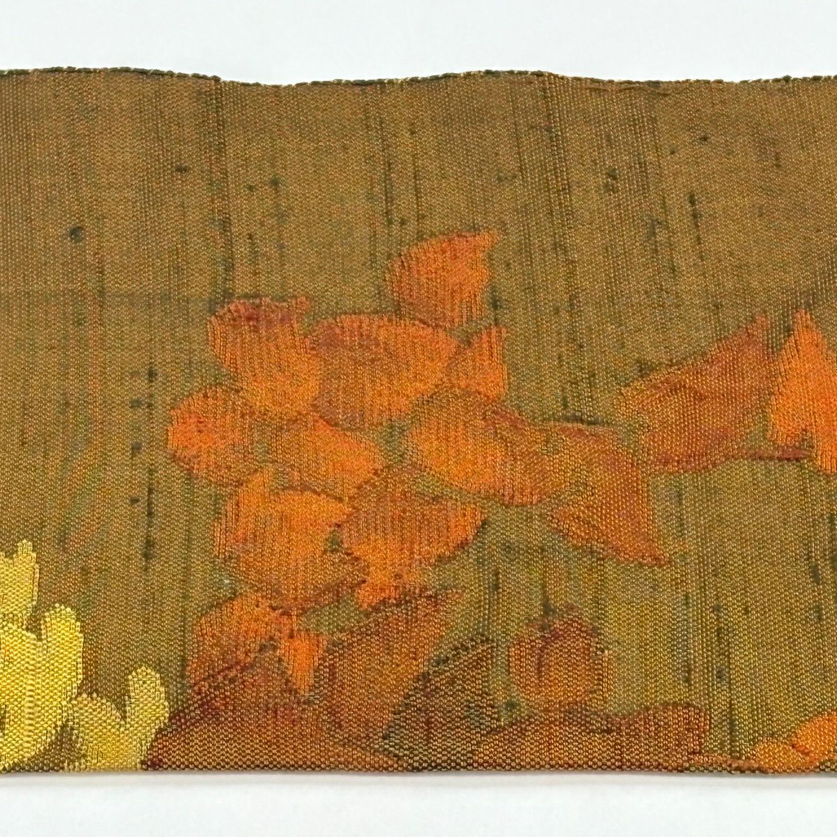 【美品】名古屋帶 優品級 葉柄 山吹茶 純蠶絲