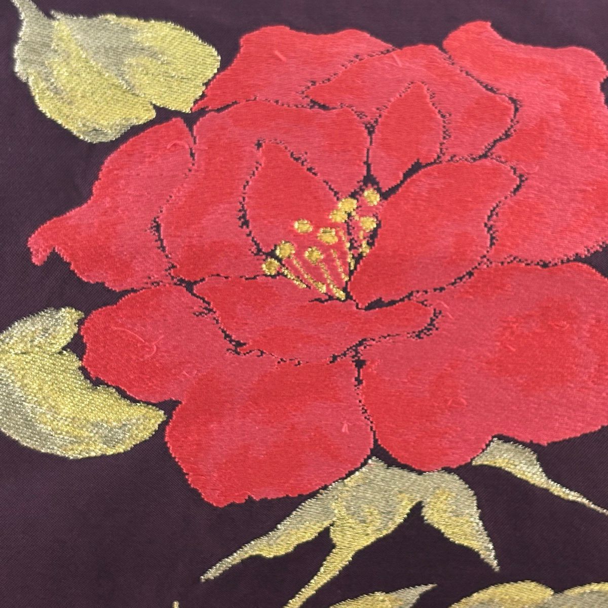 名古屋帶 優品級 枝花 金絲 紫 純蠶絲
