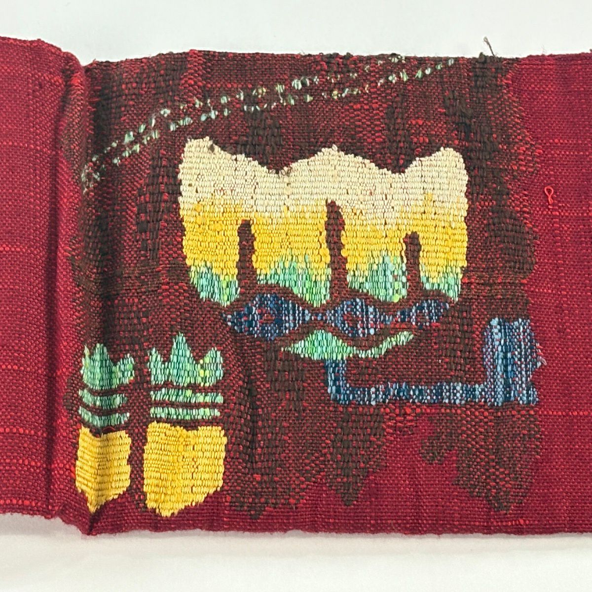 【美品】名古屋帶 優品級 幾何圖案 紬織織 紅 純蠶絲