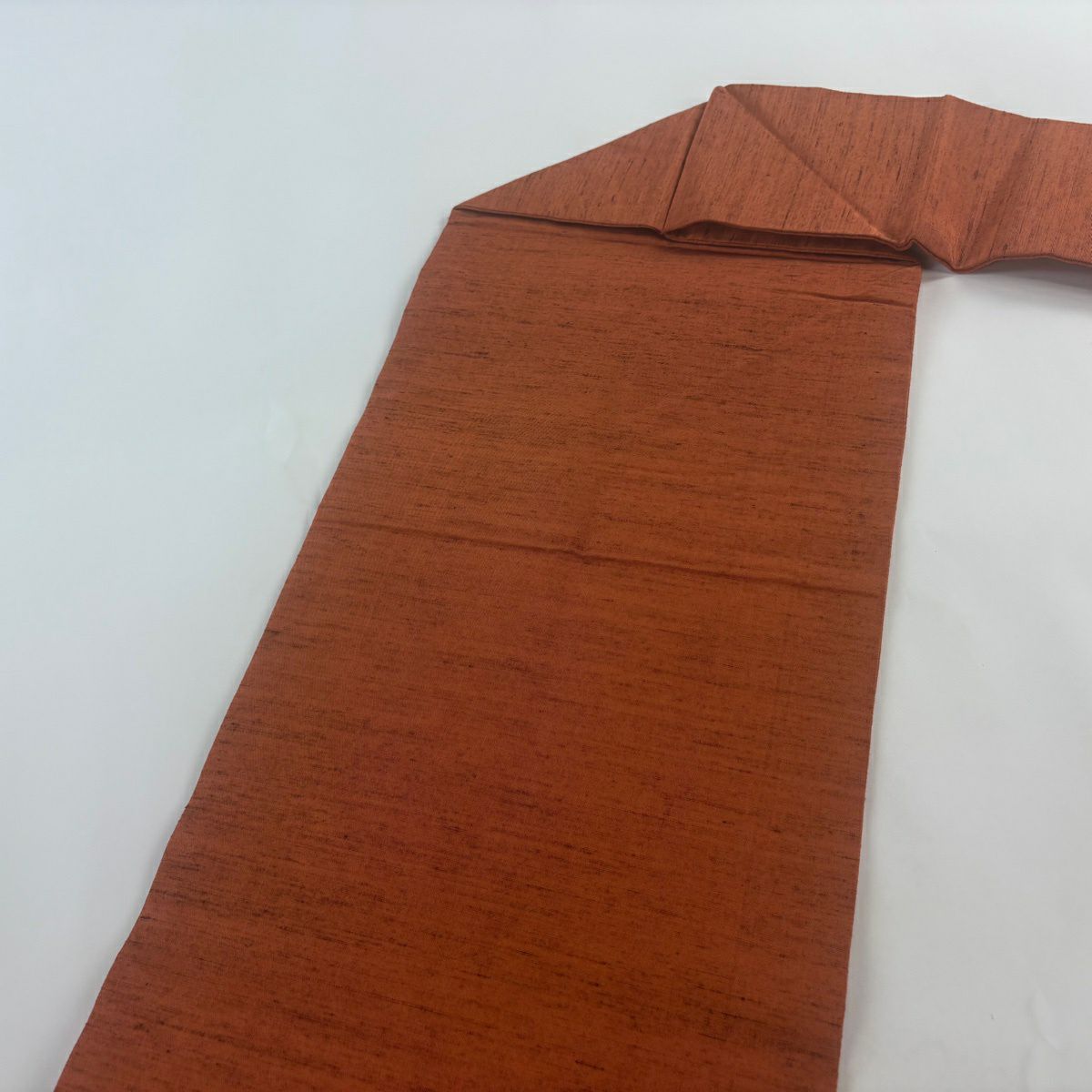 【美品】 名古屋帶 優品級 更紗 葉柄 切嵌 紬織織 橙色 純蠶絲